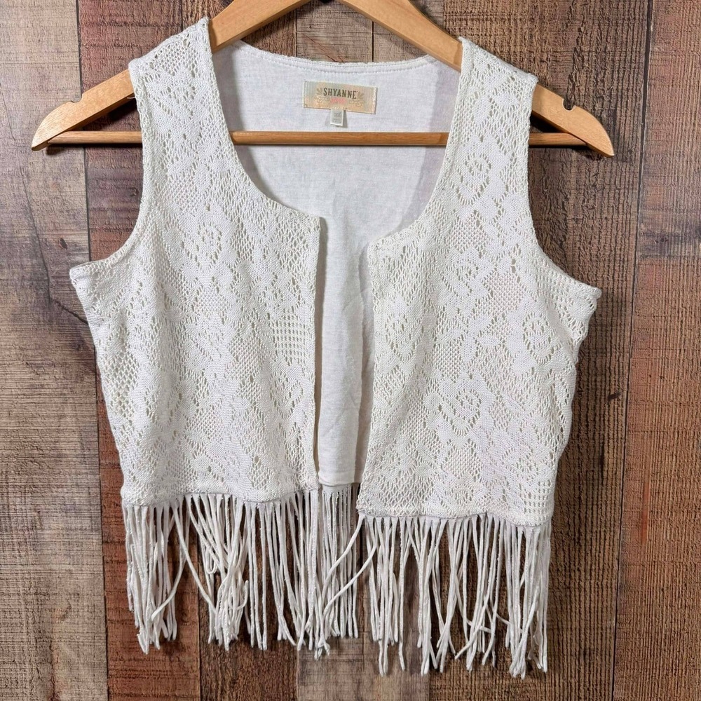Shyanne Girls XL Ivory Crochet Fringe Vest Western Boho Rodeo Top Cowgirl